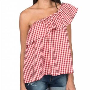 Lauren James Gingham Reagan Ruffle Top Red